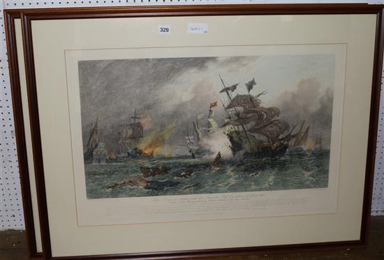 Pair of naval battle prints